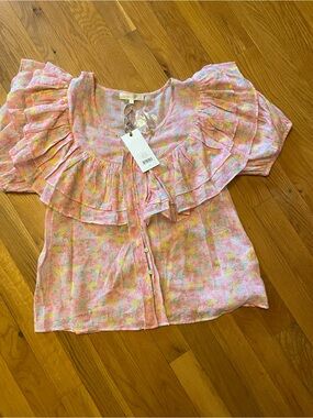 LoveShackFancy Amora Blouse Size Small NWT melon punch